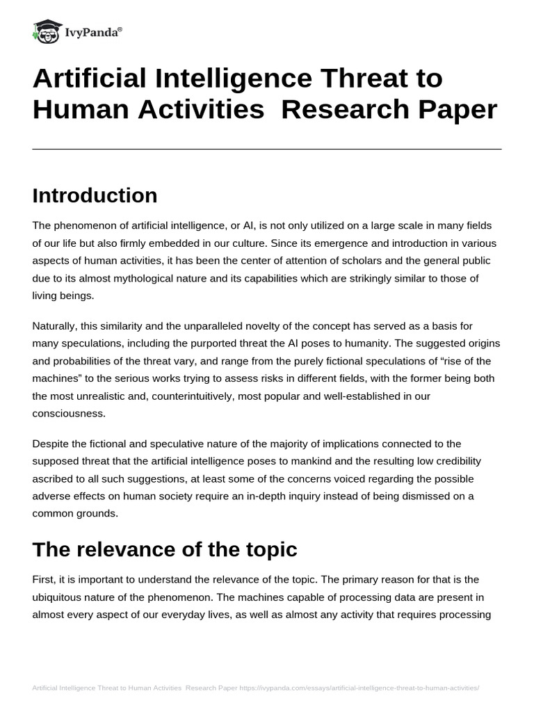 Artificial Intelligence Threat To Human Activities | PDF