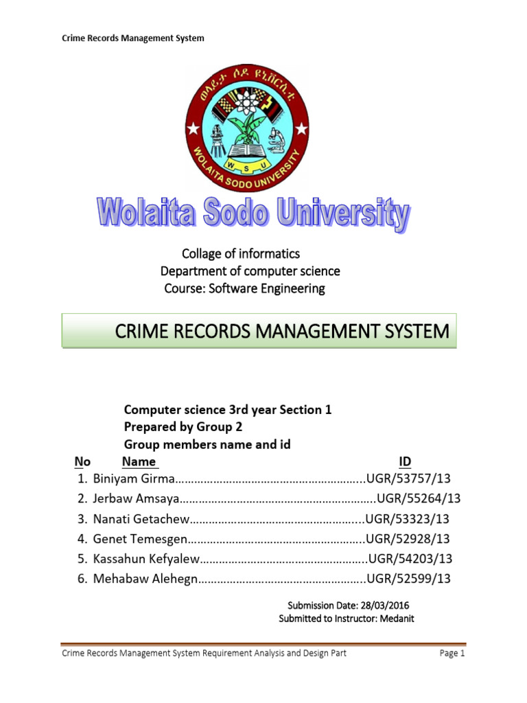 GROUP 2 Crime Records Managment System Project Final Analysis and | PDF