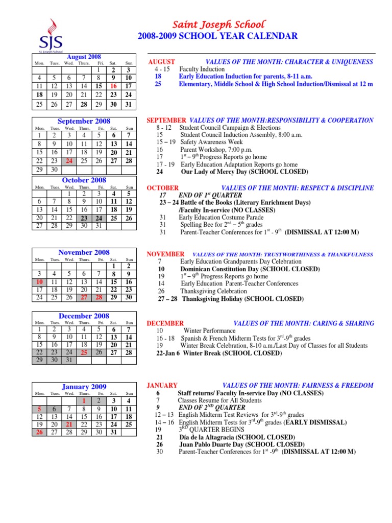 School Calendar 2008-2009 | PDF | Behavior Modification | Learning