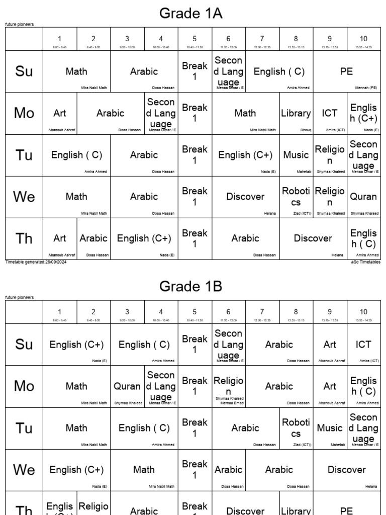 Future Pioneers School Timetable 2024 Pdf