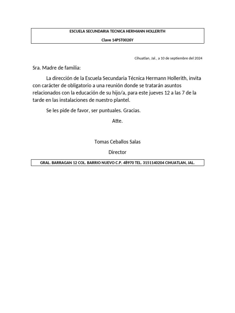 Escuela secundaria tecnica hermann hollerith invitacion formal pdf