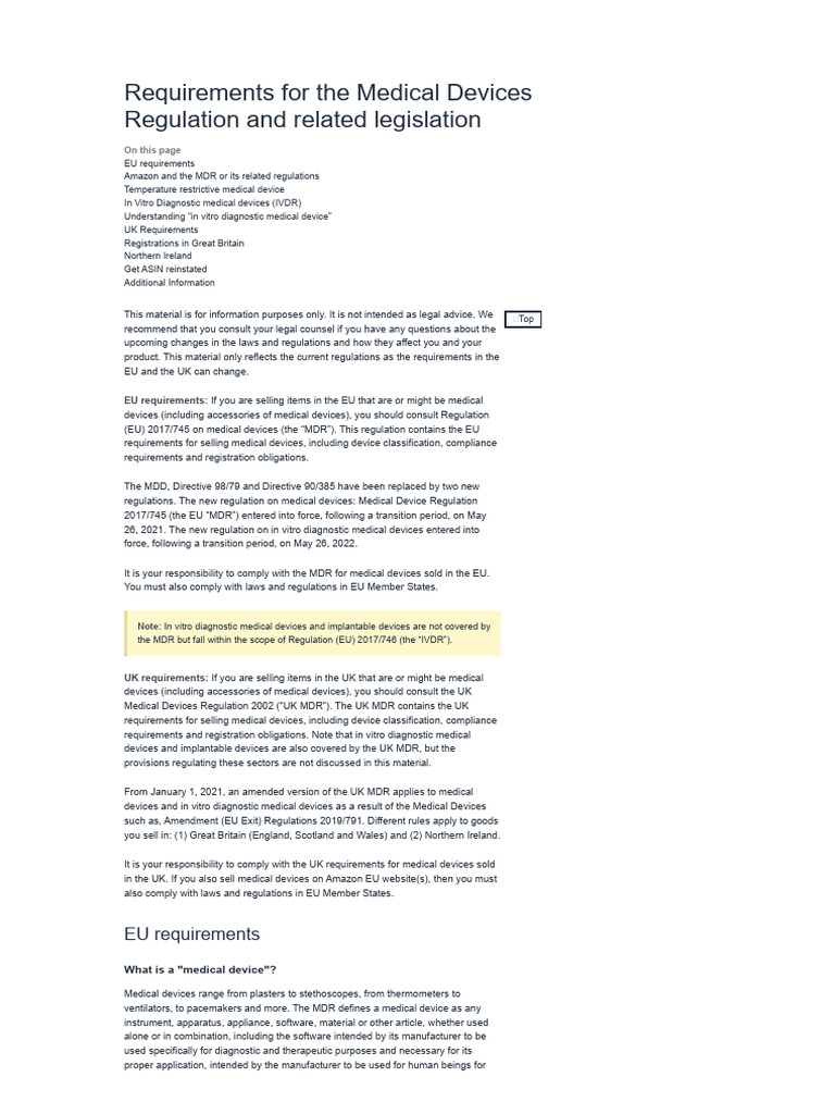 Medical Device UK - Amazon Policy | PDF