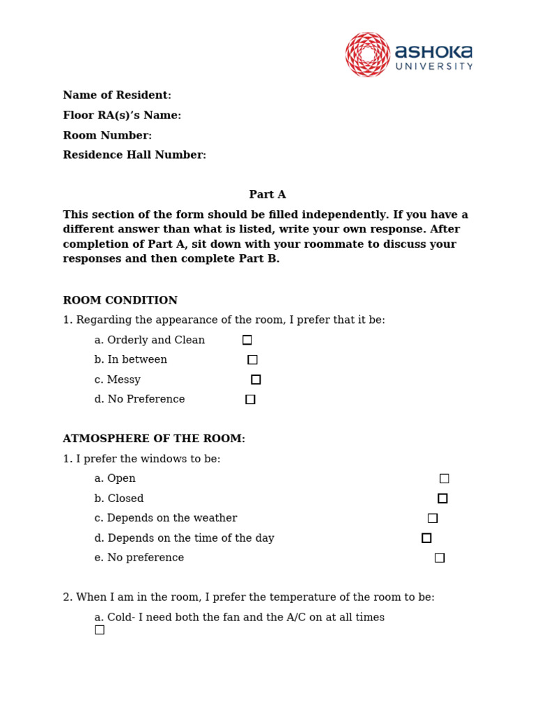 Roommate Agreement-Part A | PDF