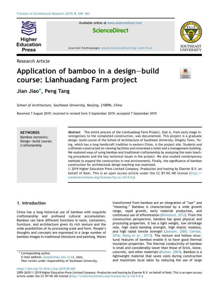 Application of Bamboo in A Design Build Course: Lianhuadang Farm ...