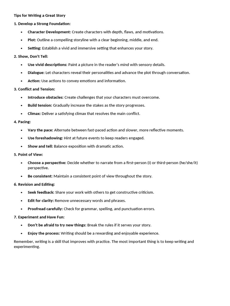 Tips For Writing A Great Story | PDF