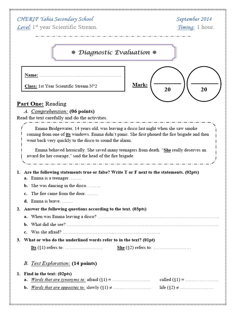 Diagnostic Test 1st S Pdf