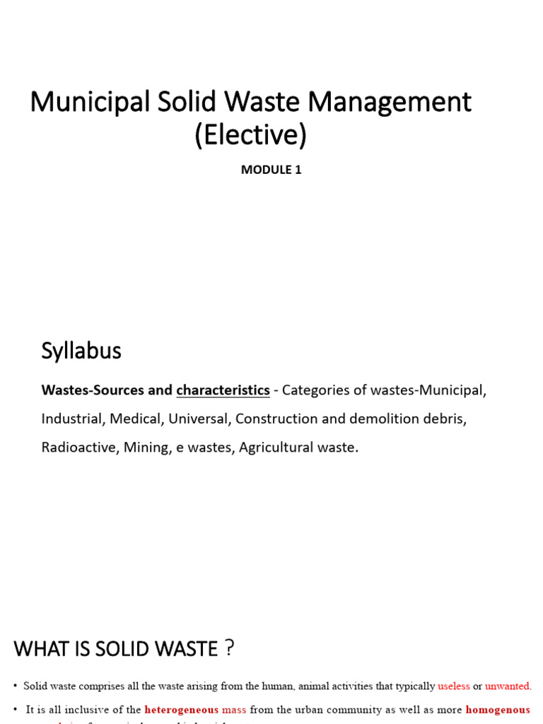 Municipal Solid Waste Management - Elective | PDF