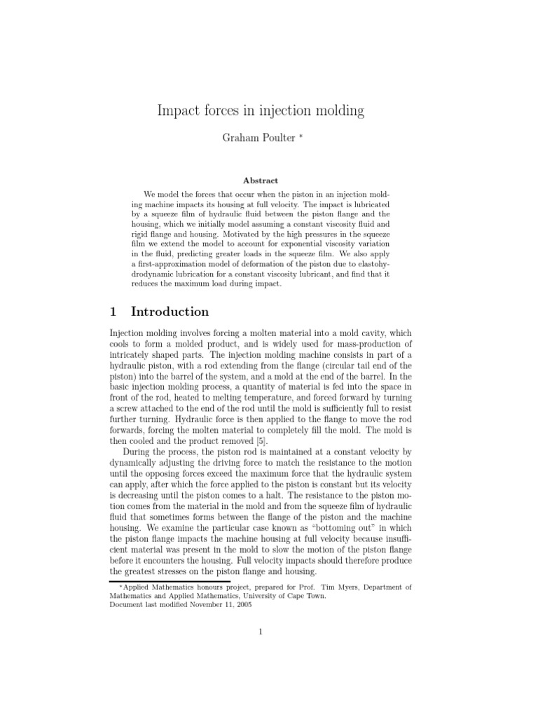 Impact Forces in Injection Molding | PDF