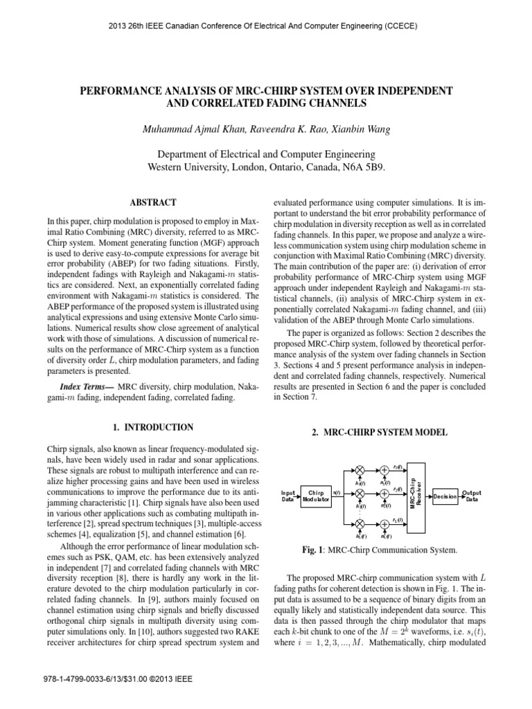 Performance Analysis of MRC-chirp System Over Independent and ...