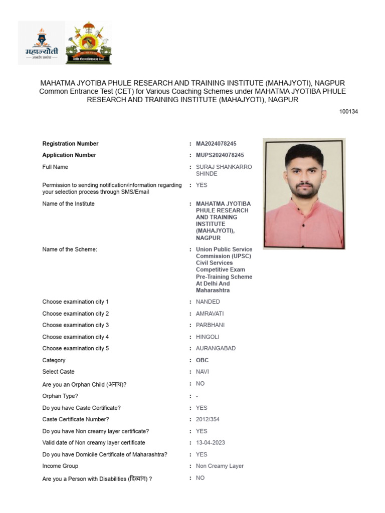 Common Entrance Test (CET) For Various Coaching Schemes Under MAHATMA ...