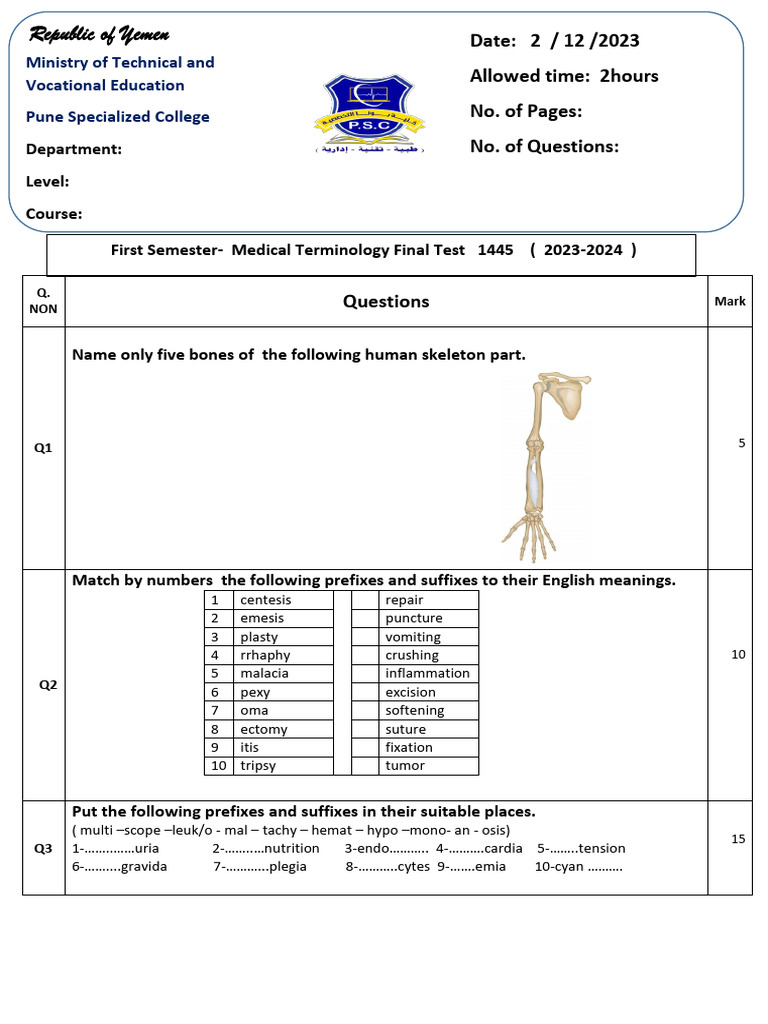 Medical Term Exam-Final - 011401 | PDF