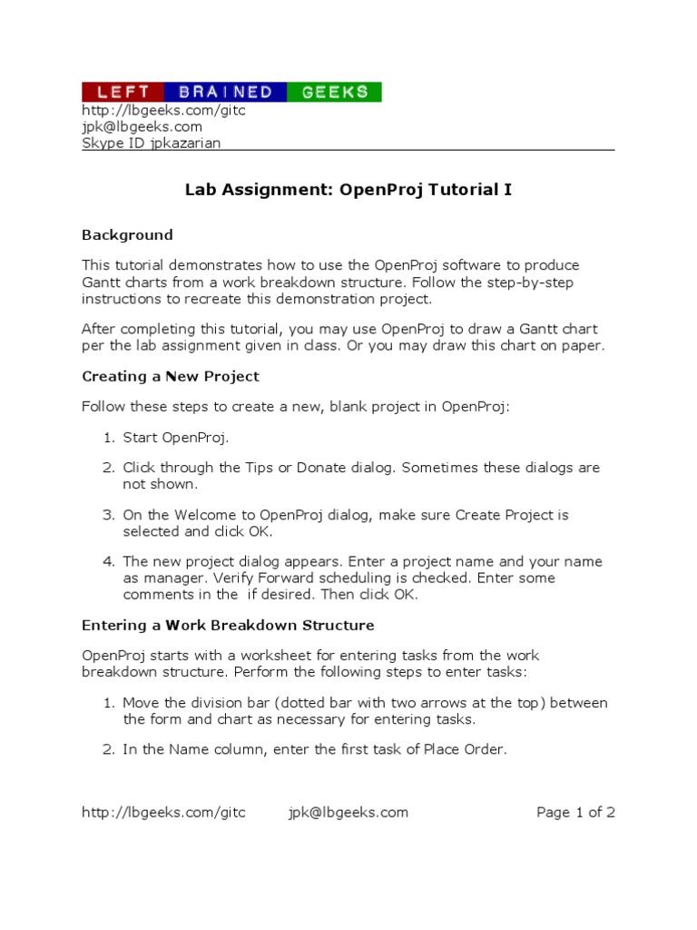 Lab Assignment: Openproj Tutorial I: Background | PDF | Teaching ...