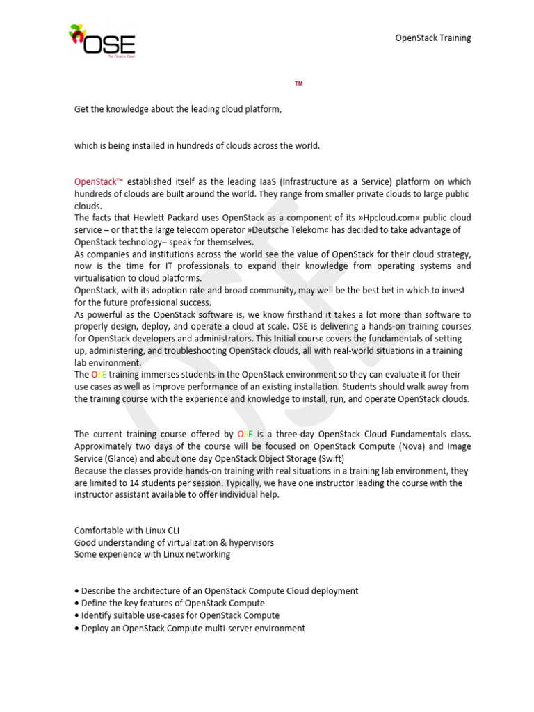 OSE Cloud Technologies Training | PDF