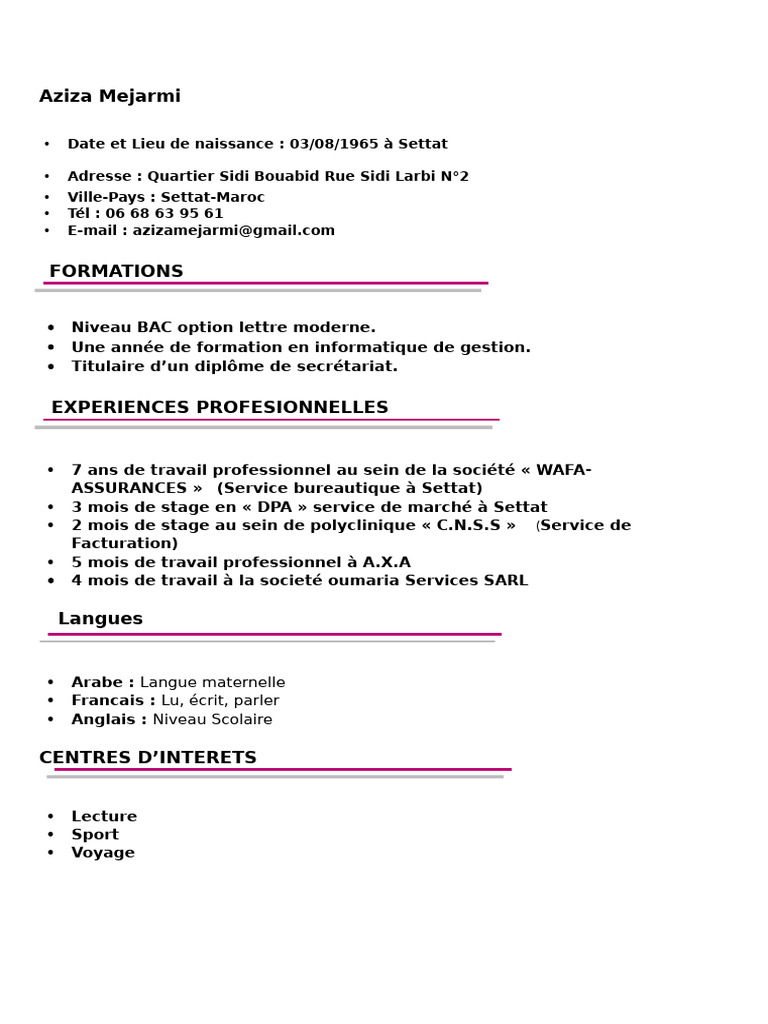 Aziza CV | PDF