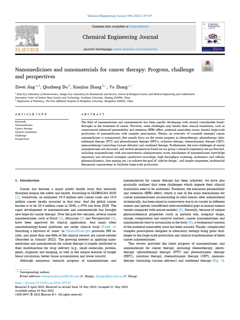 Nanomedicines and Nanomaterials For Cancer Therapy Progress, Challenge ...