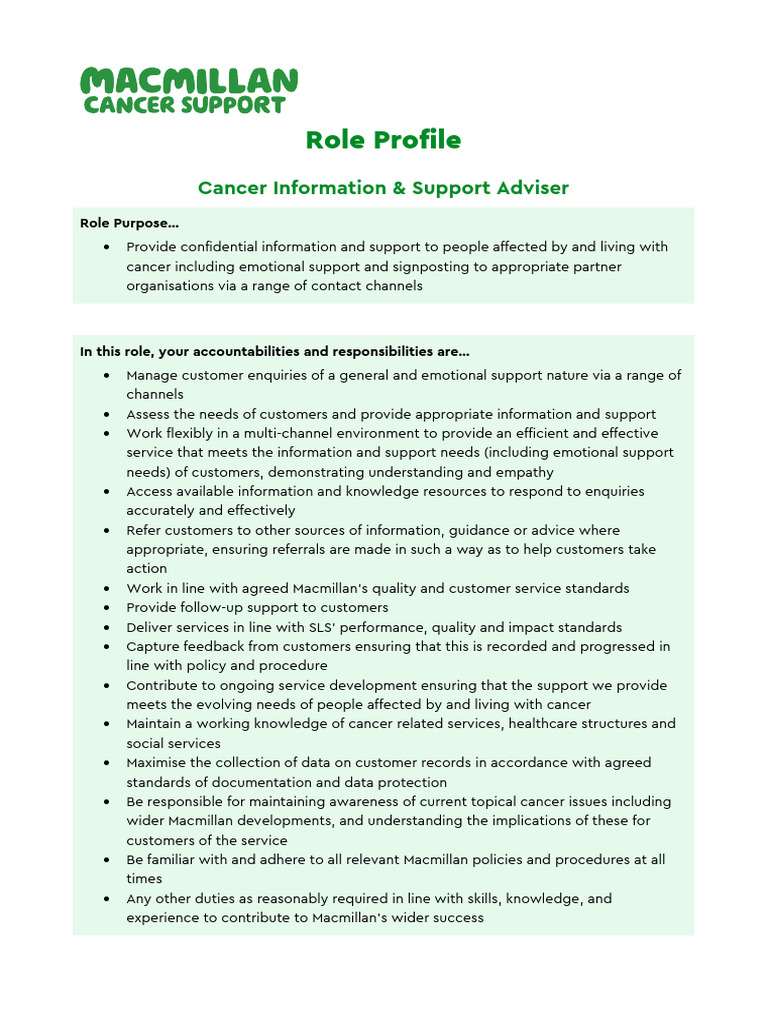 Cancer Information and Support Adviser | PDF