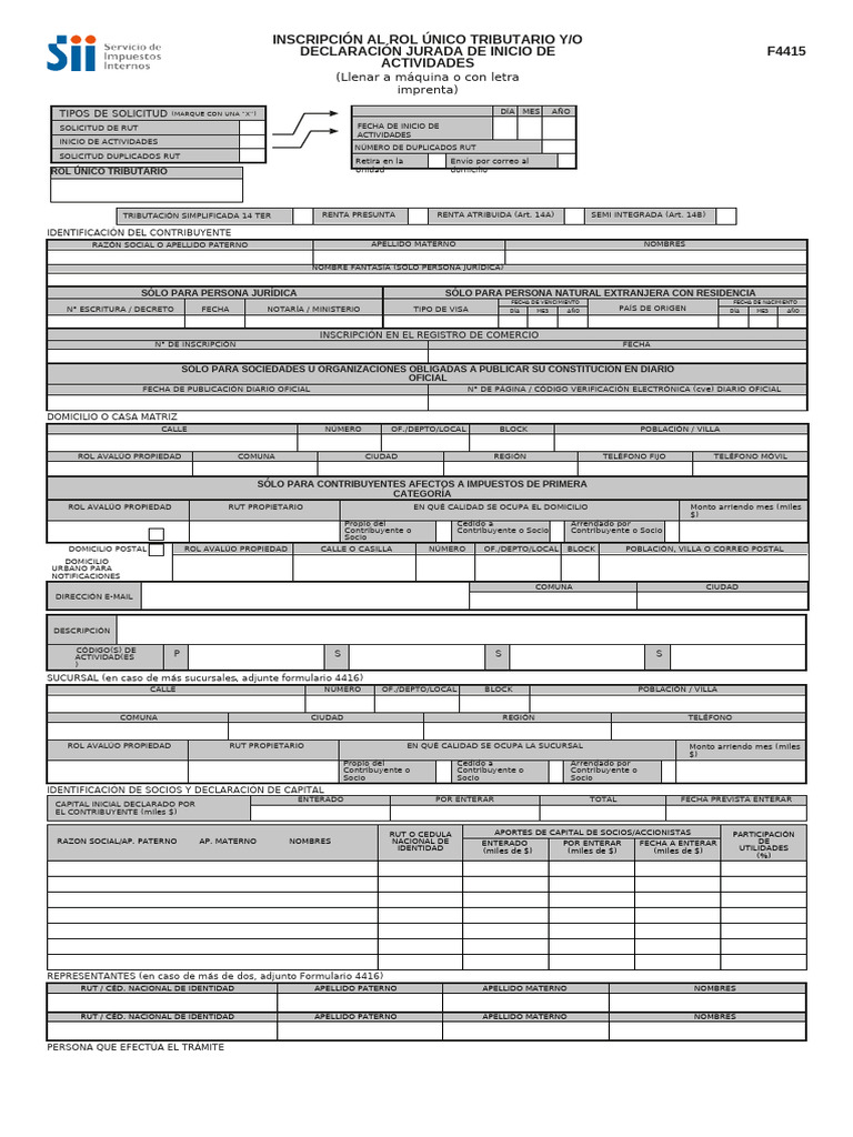 Inscripción Al Rol Único Tributario Y/O Declaración Jurada de Inicio de ...