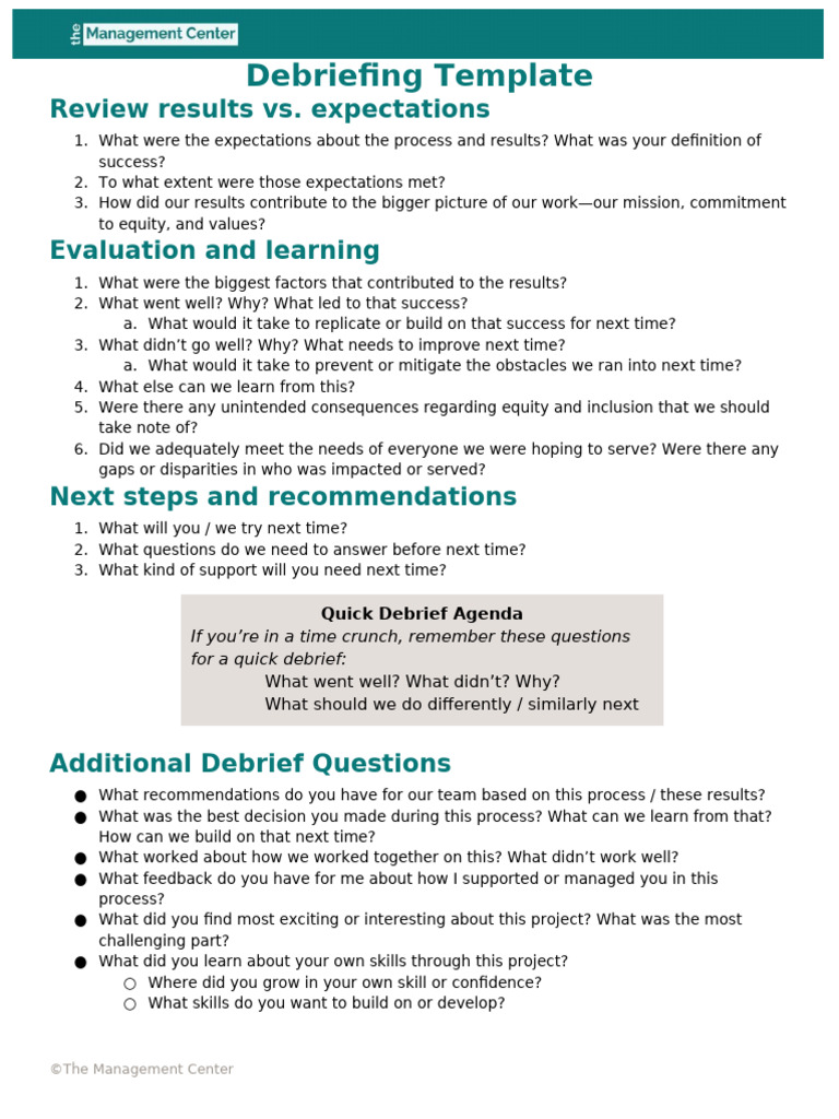 Debriefing Template TMC 2023 | PDF