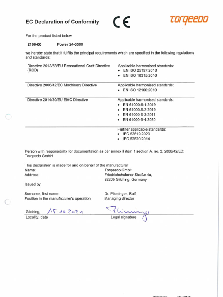 203-00115 V1.0 EC-Declaration of Conformity POWER 24 | PDF