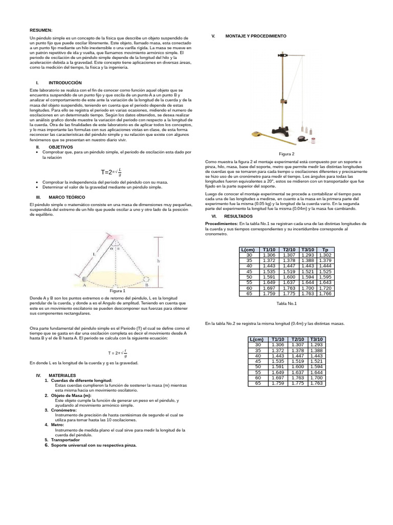 Pendulo Simple-Informe | PDF