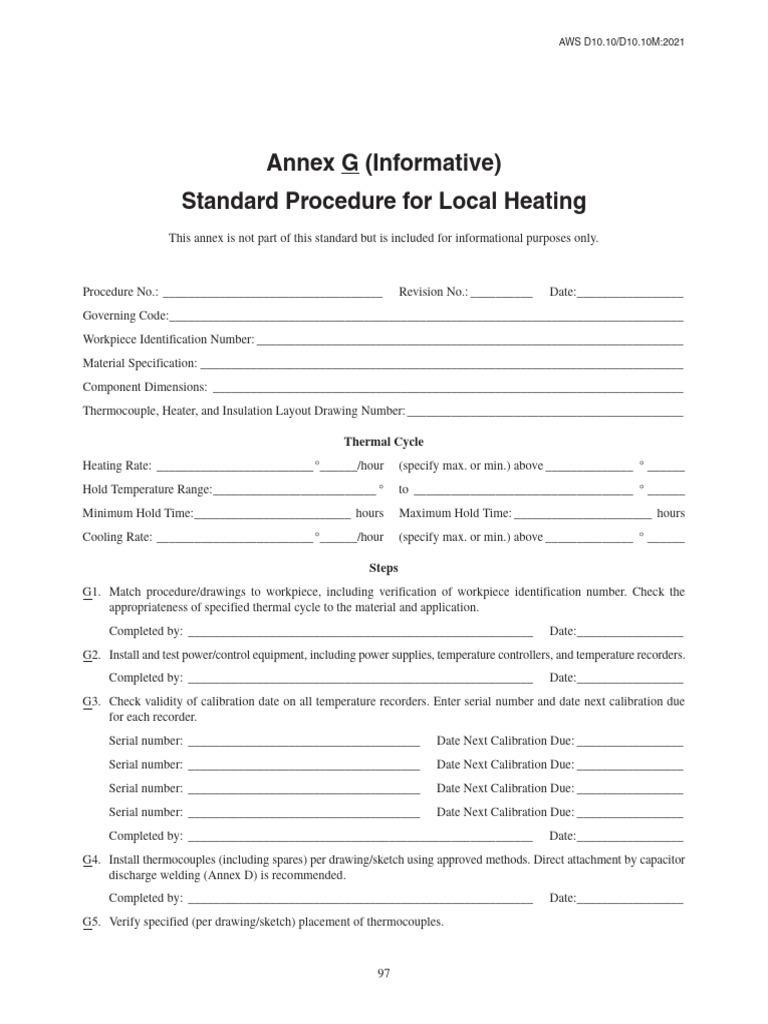 AWS D10.10 - PWHT Standard Procedure Document | PDF