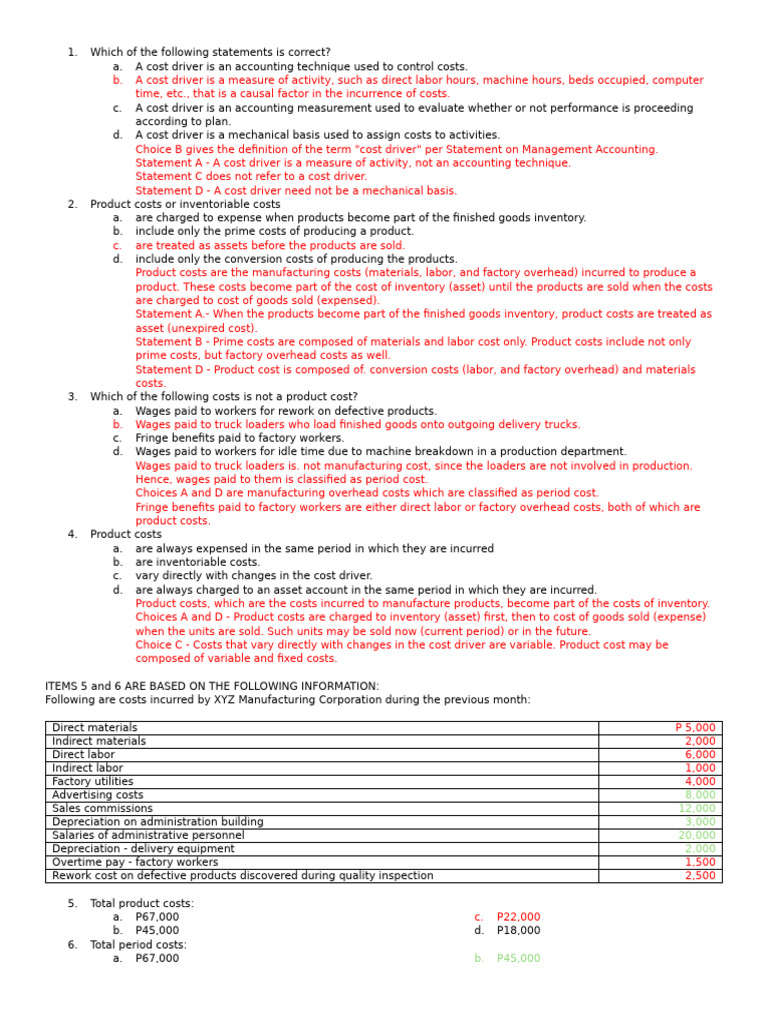 Chapter 1-Chapter Exam Answer Guide | PDF | Cost Of Goods Sold | Cost