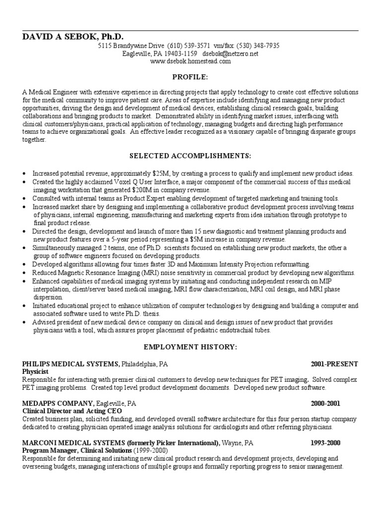 David Sebok Resume | PDF | Medical Imaging | Biomedical Engineering