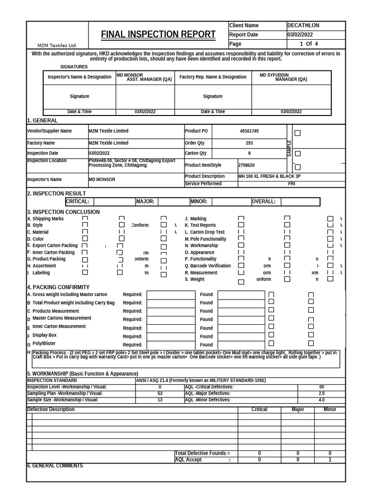 Revised FRI Report Format | PDF