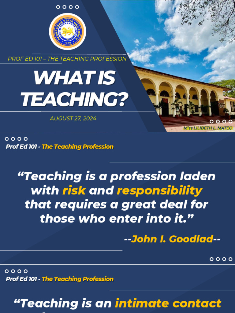 The Teaching Profession Unit 1 The Concept of Teaching As A Profession ...