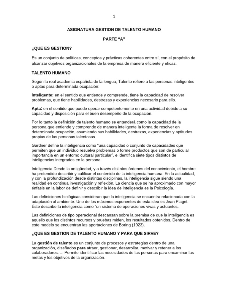 Gestion de Talento Humano | PDF