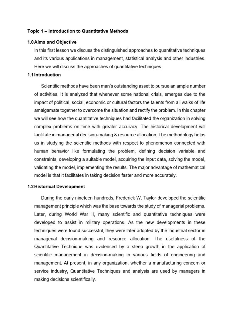 Topic 1 Introduction To Quantitative Methods 1 | PDF