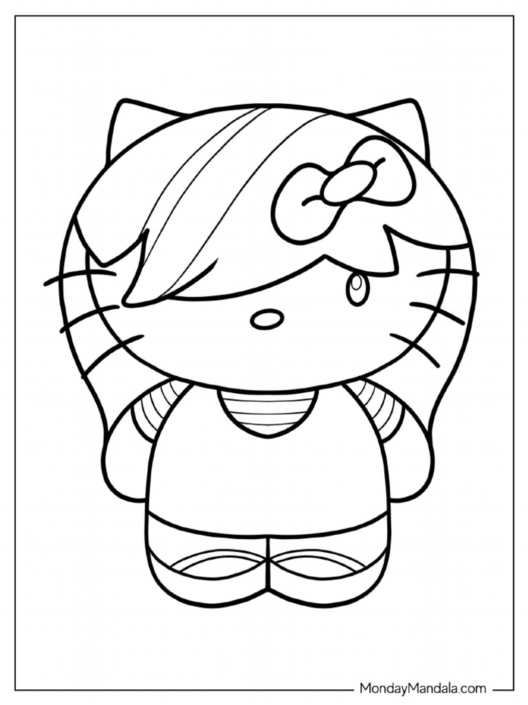 Emo Hello Kitty Outline For Kids | PDF