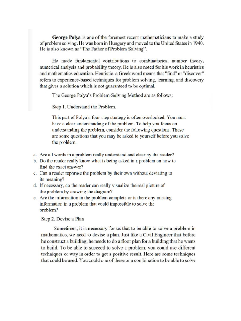 Polyas 4 steps in problem solving pdf