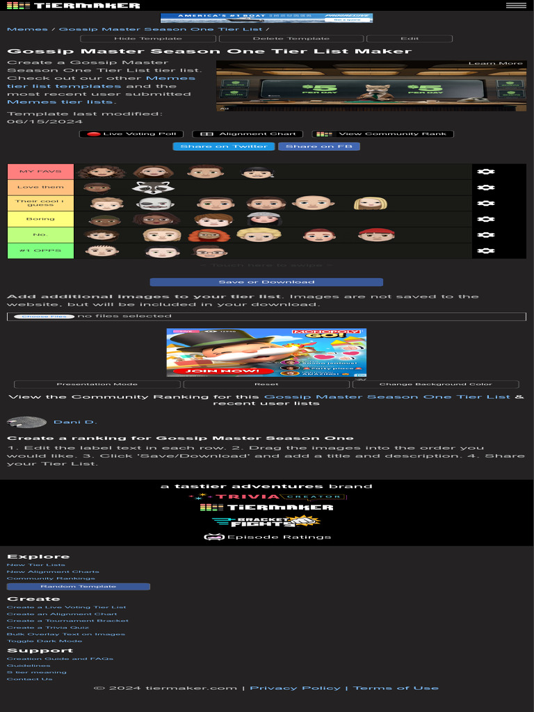 Create A Gossip Master Season One Tier List Tiermaker Pdf