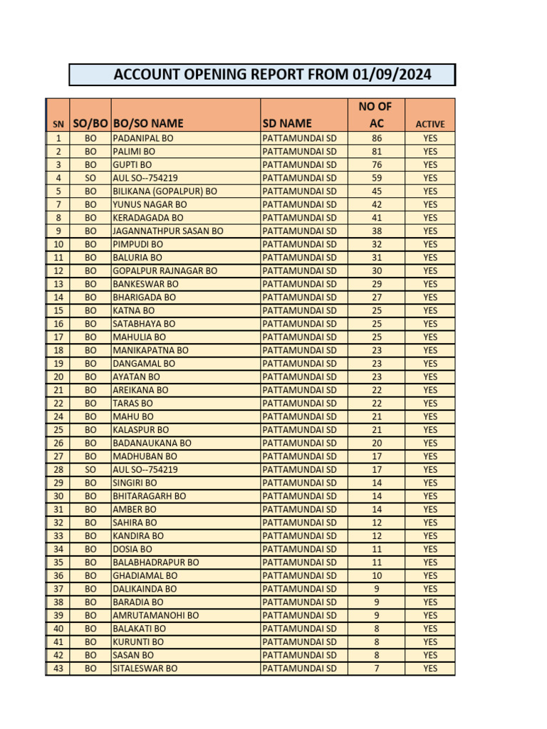Account Opening Report 01.09.24 To 15.09.24 | PDF