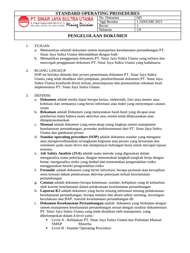 Sop Pengendalian Dokumen Dan Rekaman Pdf