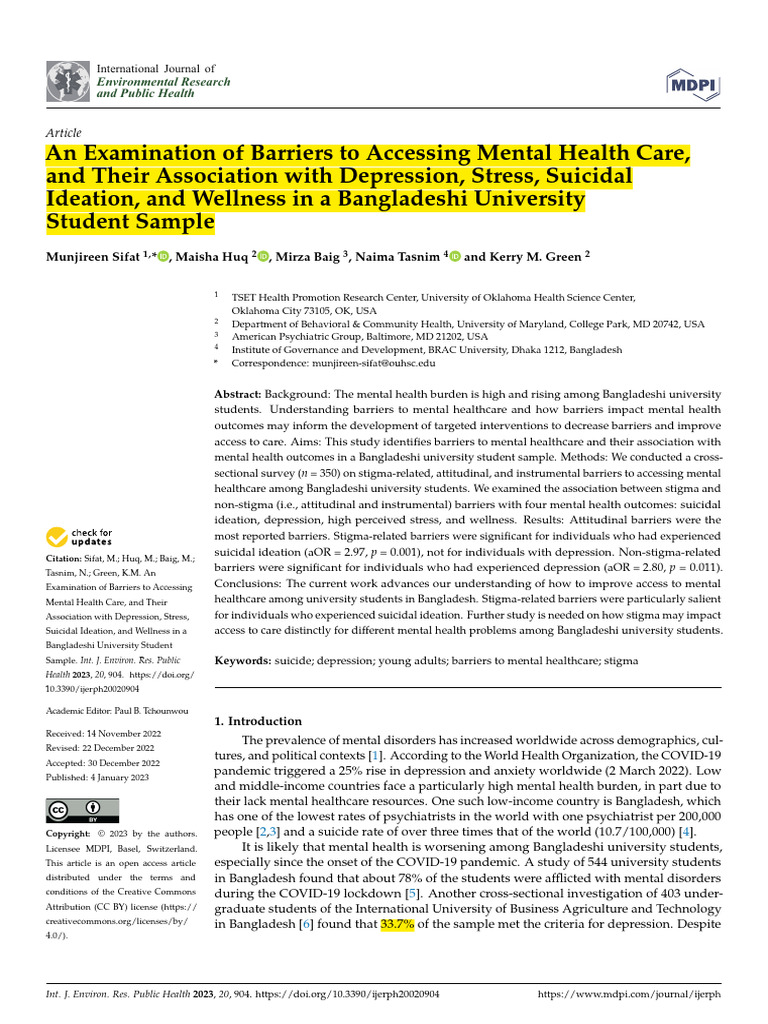 An Examination of Barriers To Accessing Mental Health Care | PDF