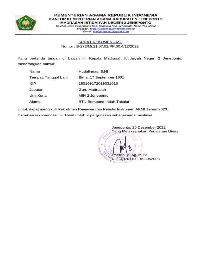 Surat rekomendasi penulis soal akmi 2022cgcbv pdf