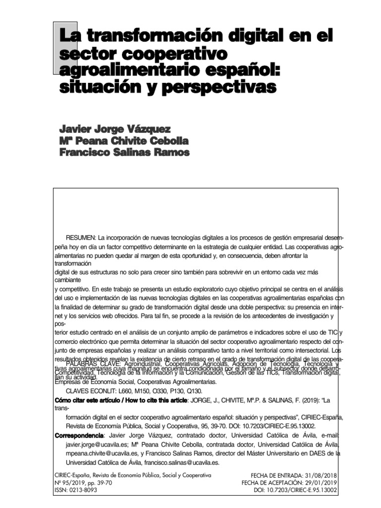 La Transformación Digital en El Sector Cooperativo Agroalimentario ...