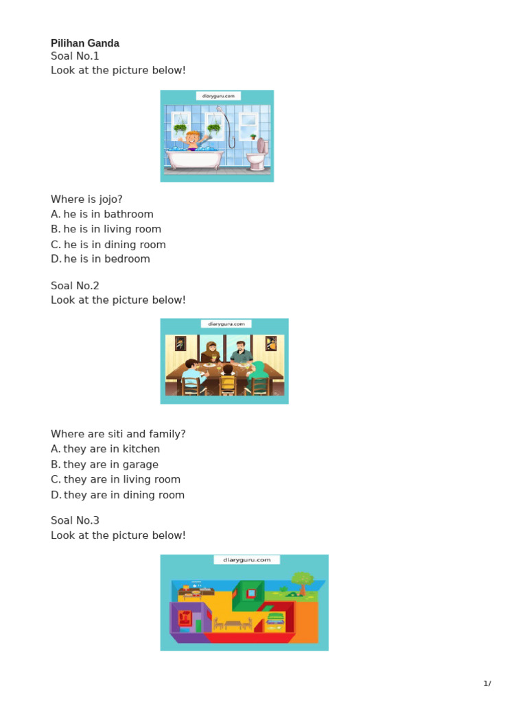Soal Bahasa Inggris Kelas 4 My Living Room Is Beside Kitchen Pdf