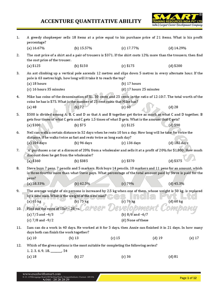 ACCENTURE Quantitative Ability - 131 Qns | PDF