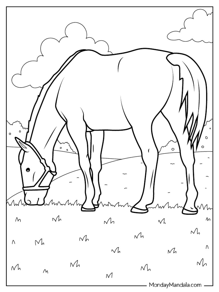 Coloring Page of Horse Grazing On A Farm | PDF