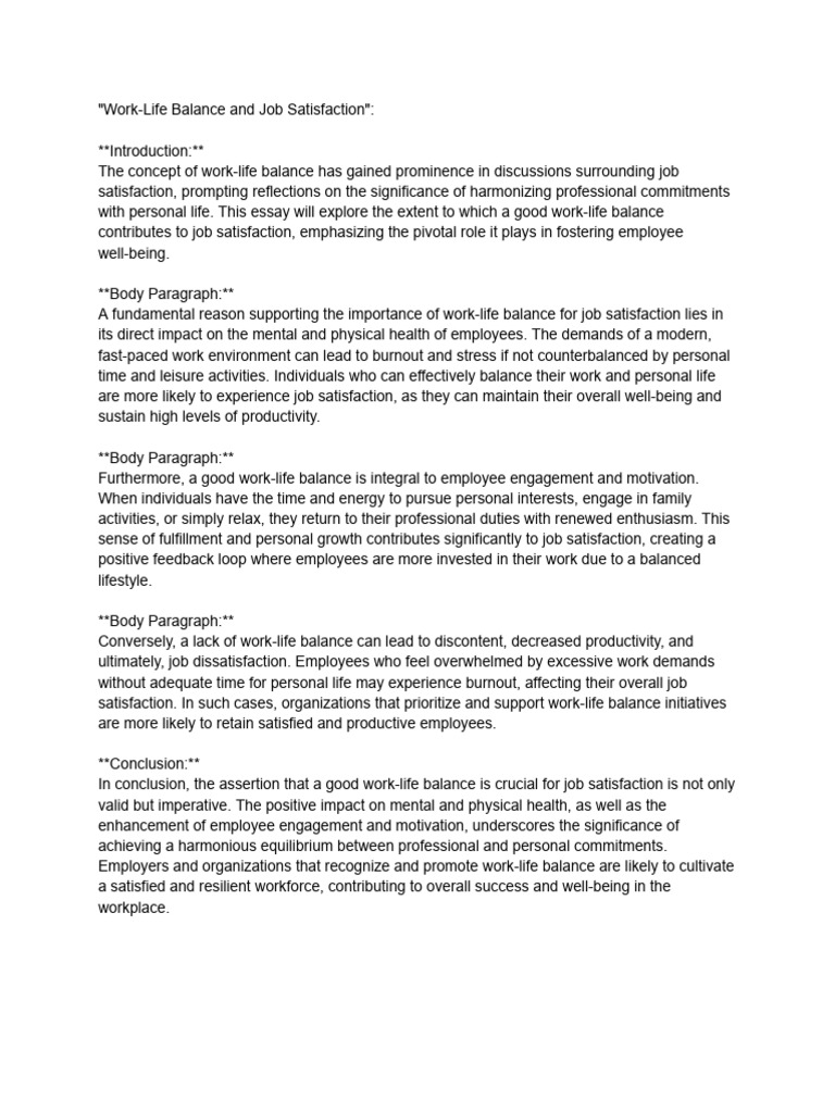 Work-Life Balance and Job Satisfaction | PDF