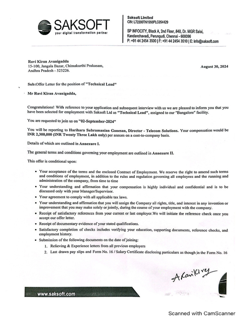 Offer Letter - Signed | PDF