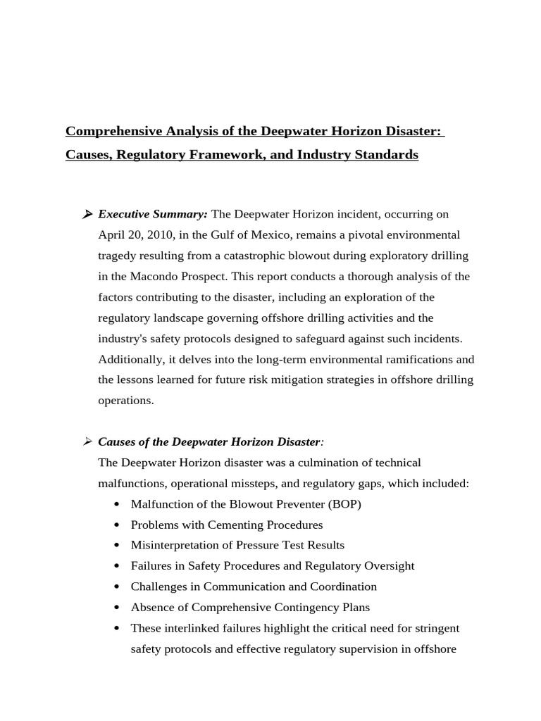 Comprehensive Analysis of The Deepwater Horizon Disaster: Causes ...