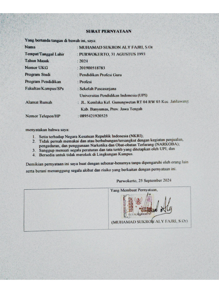 Sukron Surat Pernyataan | PDF
