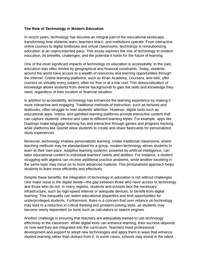 The Role of Technology in Modern Education | PDF