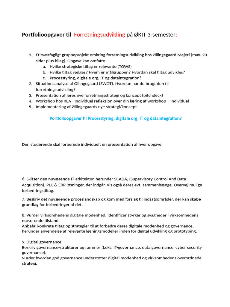 Portfolioopgaver 3.sem Eksempler Og Oplæg | PDF