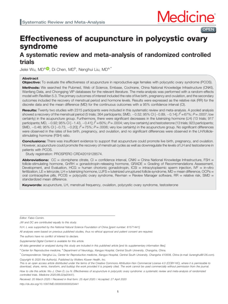 Effectiveness of Acupuncture in Polycystic Ovary.93 | PDF
