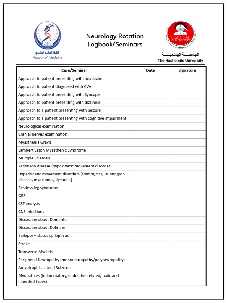 Neurology Rotation Logbook | PDF